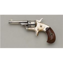 Colt .22 open top spur trigger revolver,  nickel finish, rosewood grips, #113605 in  overall very go