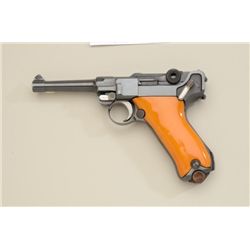 German Luger semi-auto pistol, 9mm cal., 4”  barrel, re-blued finish, composite grips,  1916 dated, 