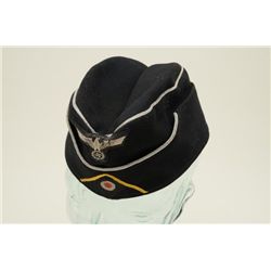 German Panzer Officer's overseas cap.  Fine  doeskin fabric, silver piping and machine  applied offi