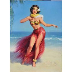 Original oil painting on artist board signed  lower left Medcalf . Measures approximately  40” x 30”