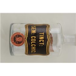 Lot of 2 collectible smalls including a glass  apothecary bottle with stopper marked  “TINCT:  SEM: 