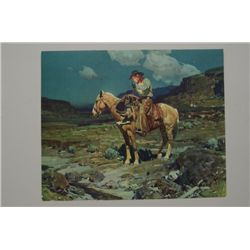 Color print by noted Western artist Frank  Tenney Johnson  (1874-1939) entitled  “Somewhere on the R