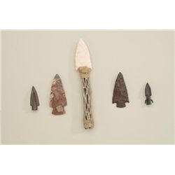 Lot of 4 arrowheads, 3 stone, one metal.    Est.:  $35-$65.