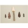 Image 1 : Lot of 4 arrowheads, 3 stone, one metal.    Est.:  $35-$65.