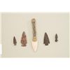 Image 2 : Lot of 4 arrowheads, 3 stone, one metal.    Est.:  $35-$65.