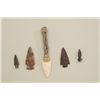 Image 3 : Lot of 4 arrowheads, 3 stone, one metal.    Est.:  $35-$65.