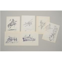 Lot of pen and ink and sketches by noted  Western Artist Arthur Albert Boos. This  artist was born 1