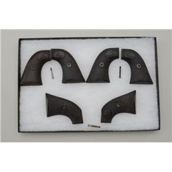 Lot of 3 pair of Colt checkered hard rubber  grips for the SAA revolver in riker case, one  in overa