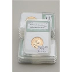 Lot of 10 Sacajawea one dollar uncirculated  coins created 2007 from Philadelphia mint in  Numistrus