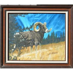 Original oil painting by Marc Scruggs of ram.  Nicely Framed. Approx. 36”x30”. Est.  $300-$600.