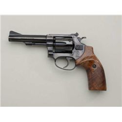 Smith & Wesson Model 34-1 DA revolver, .22LR  cal., 4” barrel, blue finish, custom wood  grips, #936