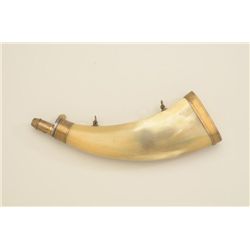 Mid-19th century horn body powder flask for  shotgun with three stage charger. Measures  approximate
