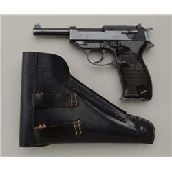 Walther P38 DA semi-auto pistol, 9mm cal.,  4-3/4” barrel, blue finish, groove plastic  grips, #7853