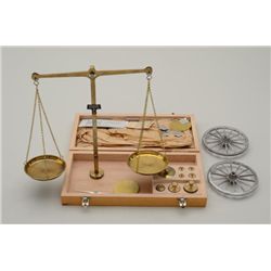 Lot of 4 collectibles including a West  Germany-made set of gold scales in wooden  case, approx. 10”