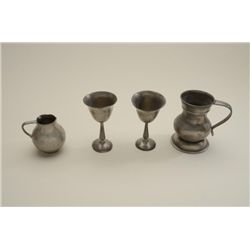 Lot of 4 pewter pieces with hallmarks and  marked England. Est.: $75-$150.