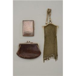 Lot of 2 coin purses and one cigarette case;  one coin purse is leather the other is  chainmail; the
