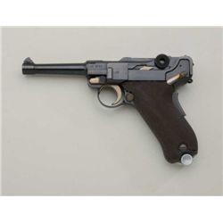 Luger semi-auto pistol, 9mm cal., 4” barrel,  re-worked and re-finished, Mauser Banner  toggle, #214