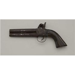 Antique relic O/U percussion pistol,  uncleaned, frozen action; great for a  shadowbox display.  Est