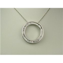 Dazzling 10 karat white gold ladies ‘Circle  of Life’ necklace channel set with over 80  baguette cu