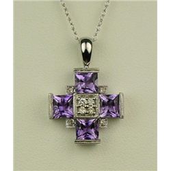 Spectacular 10 karat white gold ladies custom  made cross design pendant bead set with 8  round ‘IDE