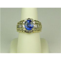 Spectacular 14 karat yellow gold ladies  handmade ring set with a fine Ceylon color  sapphire weighi