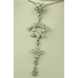 Intricate 14 karat white gold ladies vintage  design pendant bead set with 24 round  diamonds weighi