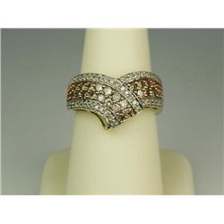 Dazzling10 karat tri-color gold ladies ring  bead set with 56 round diamonds weighing  approx. 1.40 