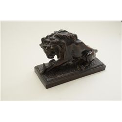 Bronze of lion and snake marked California  Art Bronze L.A. in style of Bayre. Bronze  measures 7 5/