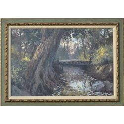 Oil on canvas signed lower left S. Huertas.  Measures approx. 24”x36”. In hand craved wood  frame. C