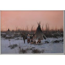 Color print of one of Michael Coleman’s most  popular subjects entitled “Milk River Camp”  depicting