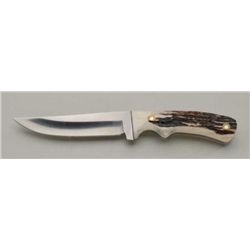 Unmarked custom knife, stag handled grip,  approx. 9” overall with a 5” blade in  excellent conditio