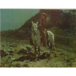 Color print entitled “Contemplating” by famed  Western artist Frank Tenney Johnson, from  the Johnso