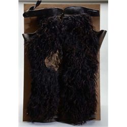 Pair of small size wooly chaps, measuring 36"  from end to end, fair to poor condition,  mounted on 