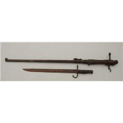 Japanese Arisaka bolt-action rifle barrel,  frame and bolt with bayonet, 7.7mm cal., 25”  barrel, mu