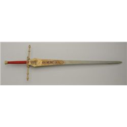Massive 58” overall Spanish-made modern  reproduction metal crusader’s medieval sword  with red wrap