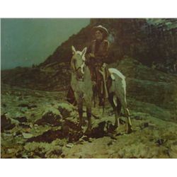 Color print entitled “Contemplating” by famed  Western artist Frank Tenney Johnson, from  the Johnso
