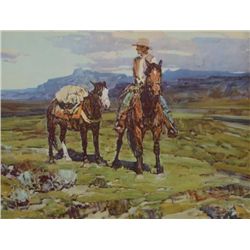 Color print entitled “Life on the Trail” by  noted Western artist Frank Tenney Johnson  (1874-1939) 