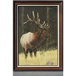 Original oil on board signed M.L. Scruggs  dated 1986 lower right; nice depiction of  trophy elk; ap