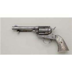 Belgian copy of a Colt SAA revolver, .45  cal., 5” barrel, blue finish, Native American  hammered en