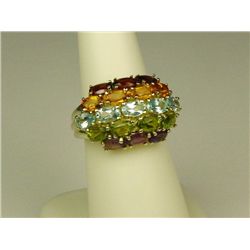 Colorful 10 karat yellow gold ladies ring set  with 19 oval Amethyst, peridot, aquamarine  citrine a