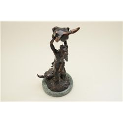 Bronze casting entitled “Calling the Buffalo”  after Frederick Remington. Approximately 16  inches i