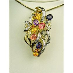 Spectacular 18 karat yellow gold ladies  designer style necklace set with 8  multi-colored sapphires
