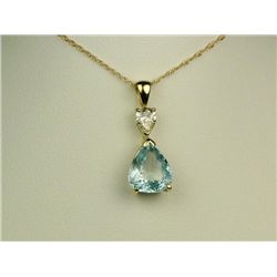 High quality 14 karat white gold ladies  custom made pendant set with a fine blue  Aquamarine weighi