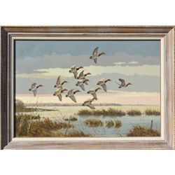 Original oil painting on canvas laid down on  board signed "Leblanc" on lower right.  Approximately 