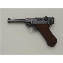 German Luger semi-auto pistol by Mauser (42  marked), 1940 dated, 9mm cal., 4” barrel,  military blu