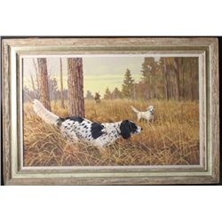 Original oil painting on board by noted  wildlife artist Lee LeBlanc. Approximately 26  x 42”. From 