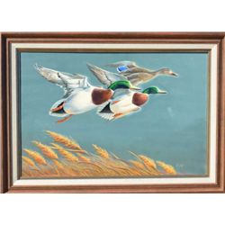 Original oil painting on artist board signed  lower right Larry Toschik and dated 1984. The  image m
