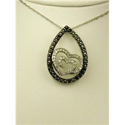 Stylish 14 karat white gold ladies designer  necklace bead set with 76 round white and  black diamon