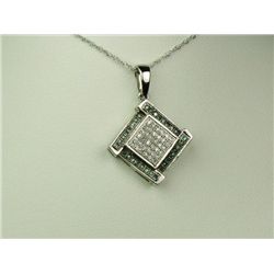 Brilliant 14 karat white gold ladies pendant  fine set with 68 round white and green  diamonds weigh