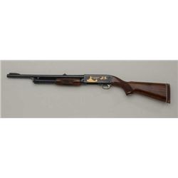 LAPD Commemorative Ithaca Model 37  Featherlight pump action shotgun, 12 gauge,  blue finish, checke